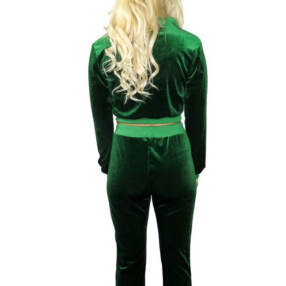 SHEIN Y2k Emerald Green Velour Tracksuit Zipper Jacket + Flared Pants Small - Picture 4 of 12